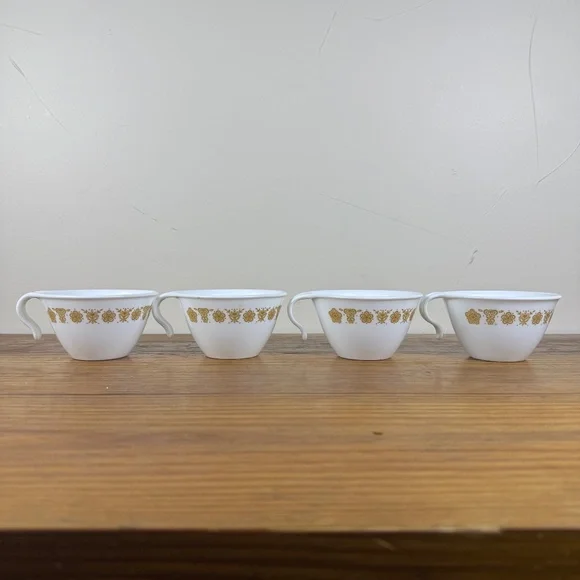 Vintage Pyrex Butterfly Gold Cups – Set of 4 | White Milk Glass - Picture 7 of 9